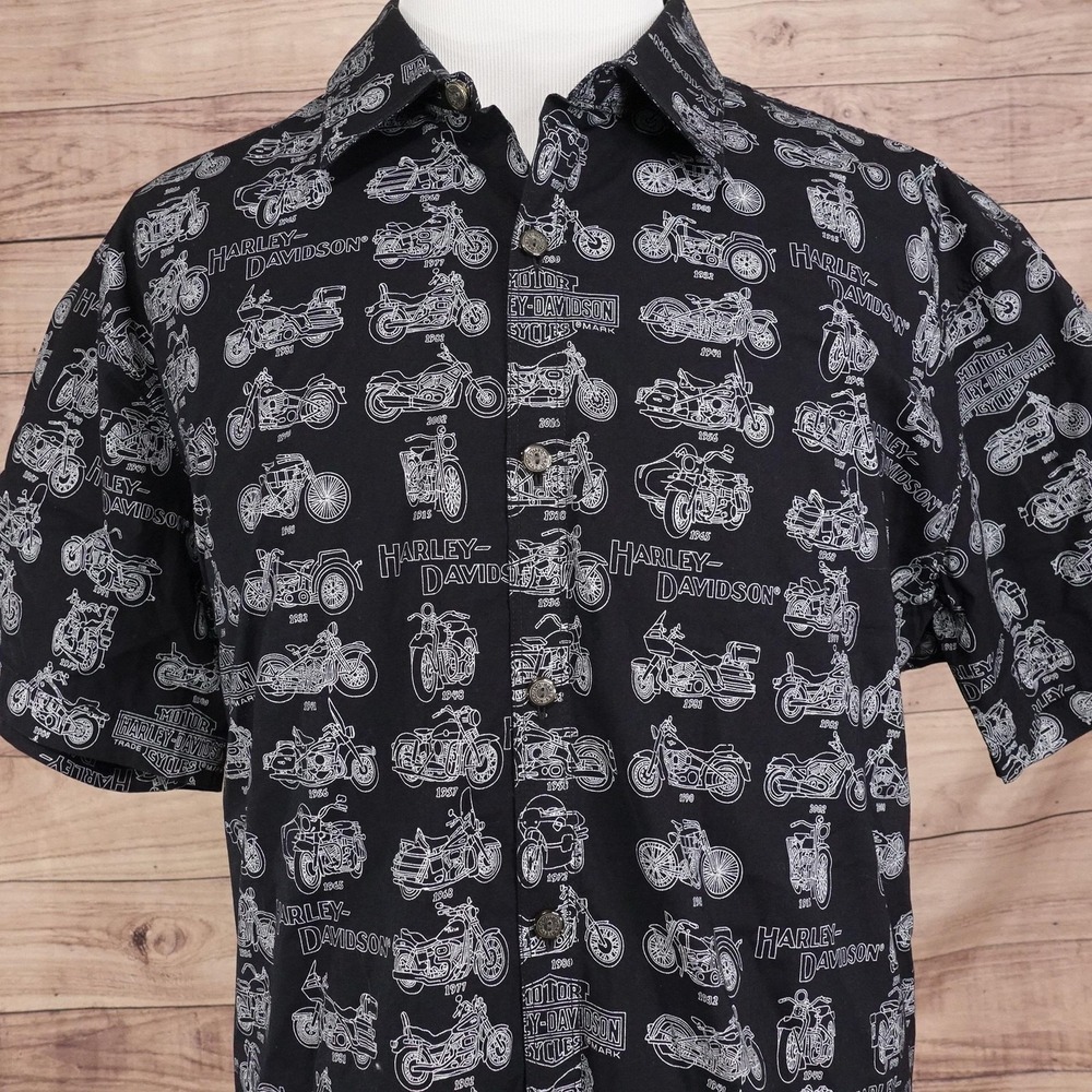 Harley-Davidson Shirt Mens 2XL Black Short Sleeve Graphic Button-Up Hawaiian‎